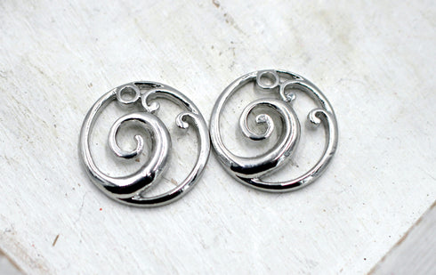 Silver Wave Charms, silver charms, spiral charms, mixed metal, 20mm, hole 1.5mm, sold as 2 pieces.